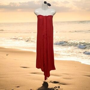 SARONG bright red by Island planet 66x44” w fringe NWOT versatility ways…